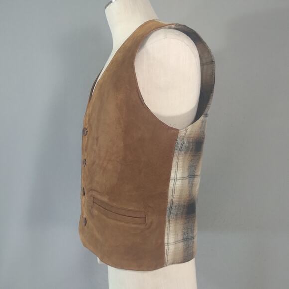 Neutral Territory Vest Men's Medium leather suede flannel Western Waistcoat - Picture 5 of 12